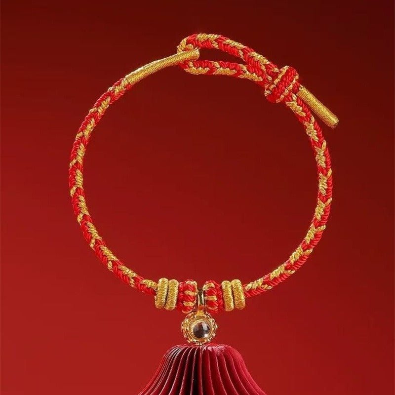 2026 Zodiac Guardian Buddha & Heart Sutra Red Cord Bracelet - Harmony & Wish Fulfillment - top view looped