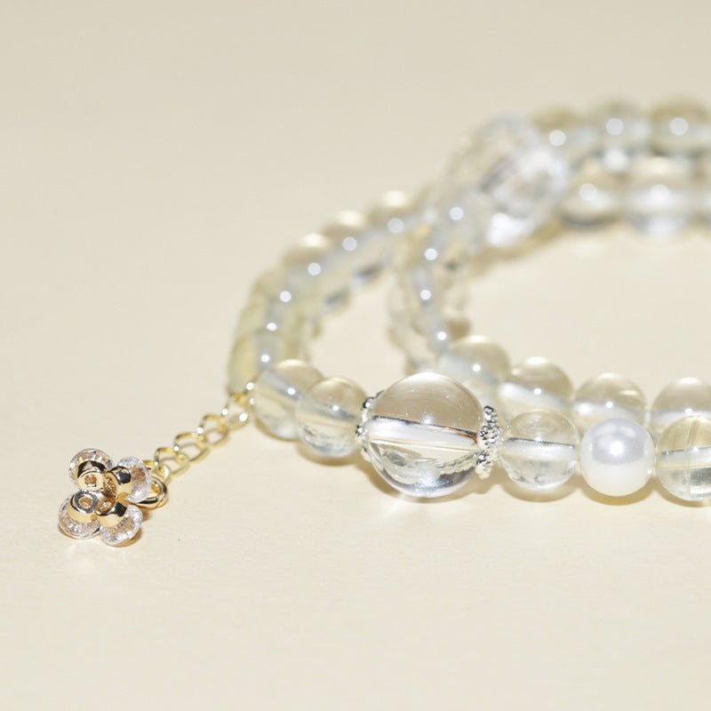 Abundance Duo Crystal Stackable Bracelet - Clarity &amp; Success - Close up shot of citrine and white crystal bracelet