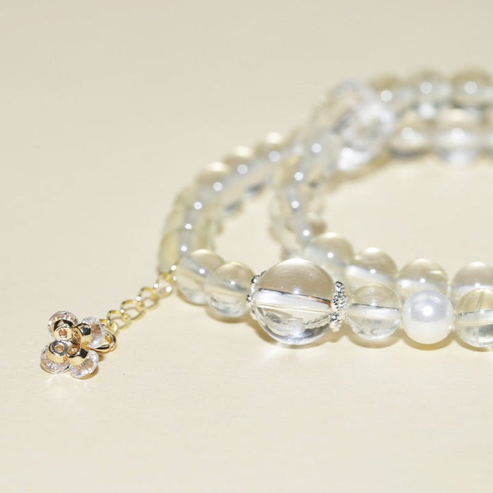 Abundance Duo Crystal Stackable Bracelet - Clarity &amp; Success - Close up shot of citrine and white crystal bracelet