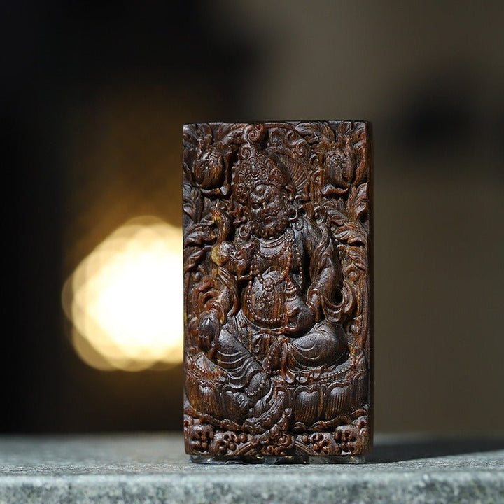 Abundance Yellow Jambhala Pendant - Serenity &amp; Good Fortune - first front view of agarwood pendant