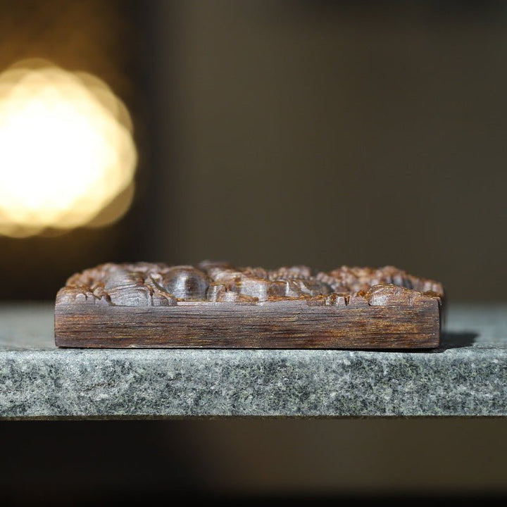 Abundance Yellow Jambhala Pendant - Serenity &amp; Good Fortune - side view of agarwood pendant