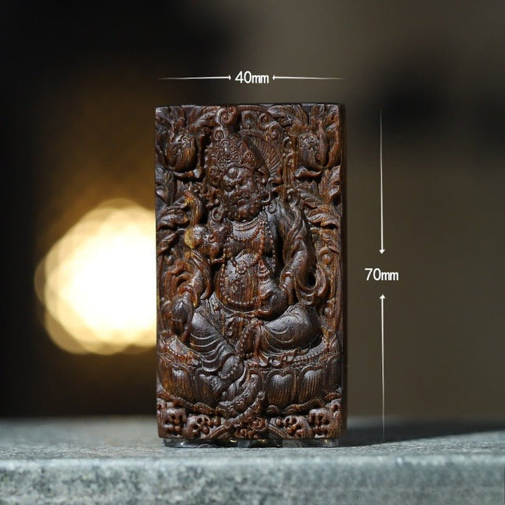 Abundance Yellow Jambhala Pendant - Serenity &amp; Good Fortune - third front view of agarwood pendant