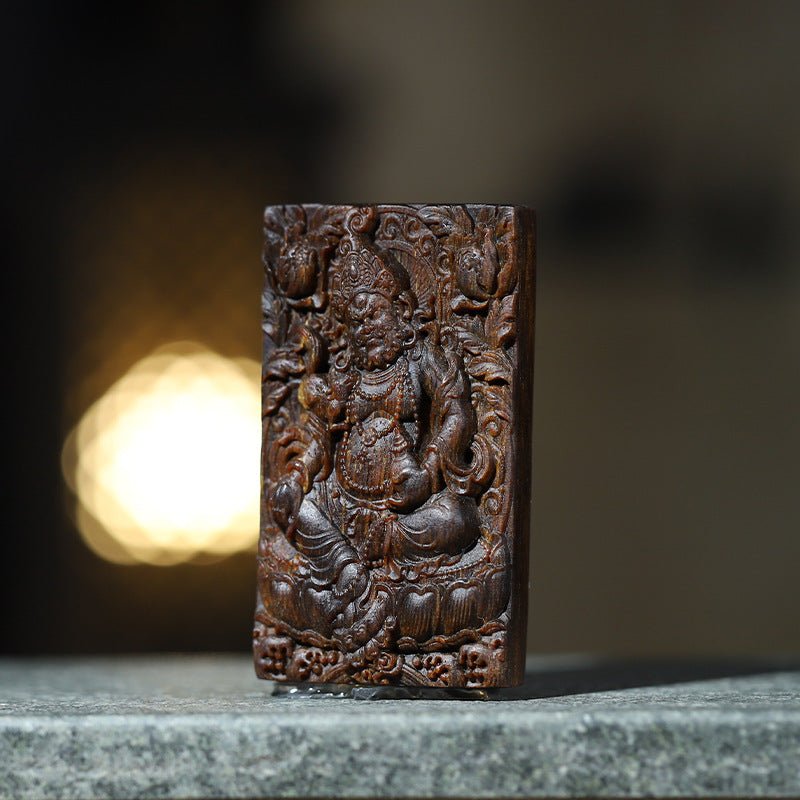 Abundance Yellow Jambhala Pendant - Serenity & Good Fortune - second front view of agarwood pendant