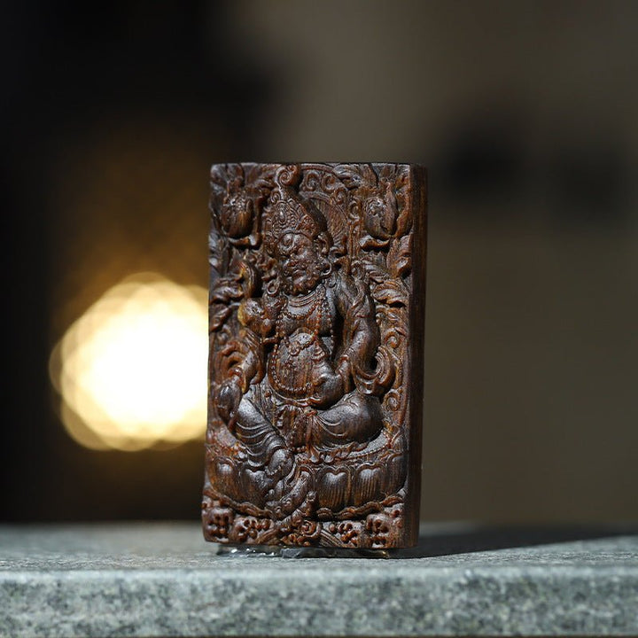 Abundance Yellow Jambhala Pendant - Serenity &amp; Good Fortune - second front view of agarwood pendant
