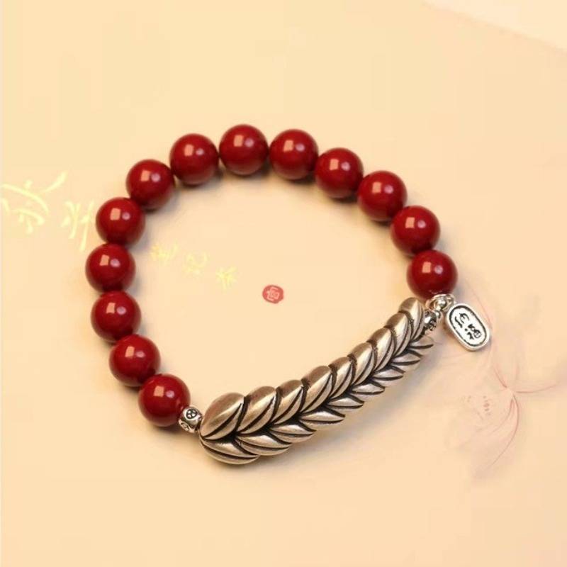 Abundant Harvest Wheat Sheaf Cinnabar Bracelet - Protection &amp; Prosperity - staged shot