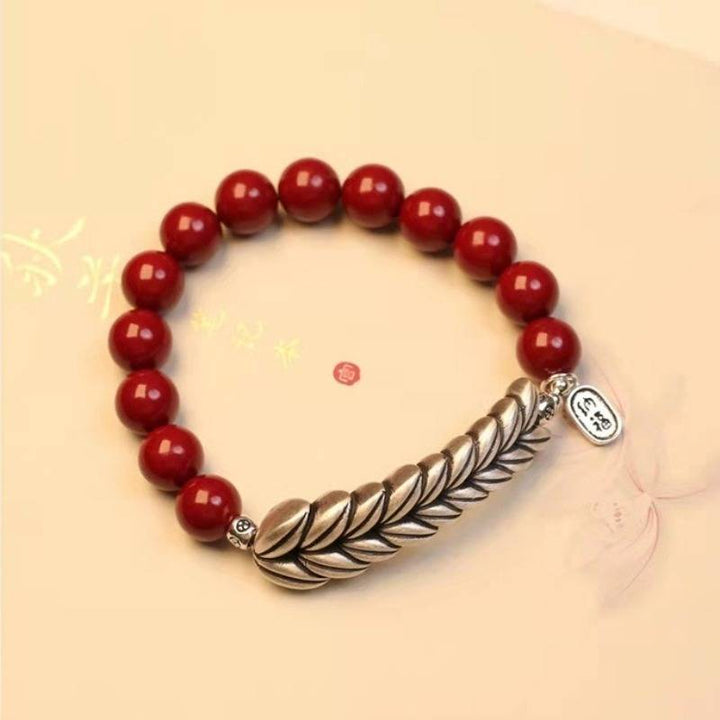 Abundant Harvest Wheat Sheaf Cinnabar Bracelet - Protection &amp; Prosperity - staged shot