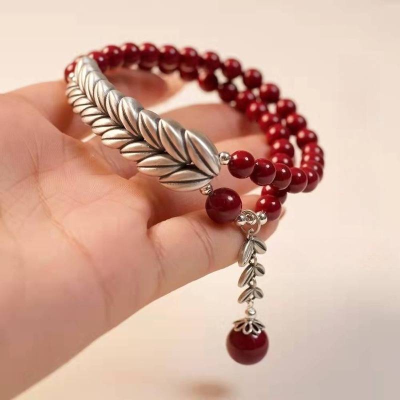Abundant Harvest Wheat Sheaf Cinnabar Bracelet - Protection &amp; Prosperity - on-hand shot