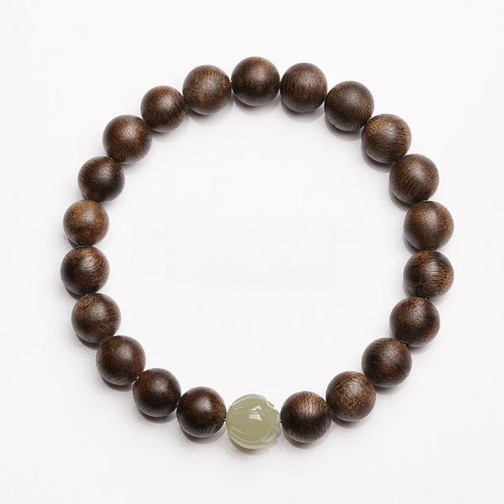 Agarwood &amp; Lotus Blossom Nephrite Jade Bracelet - Harmony &amp; Purity - 8mm bead size style