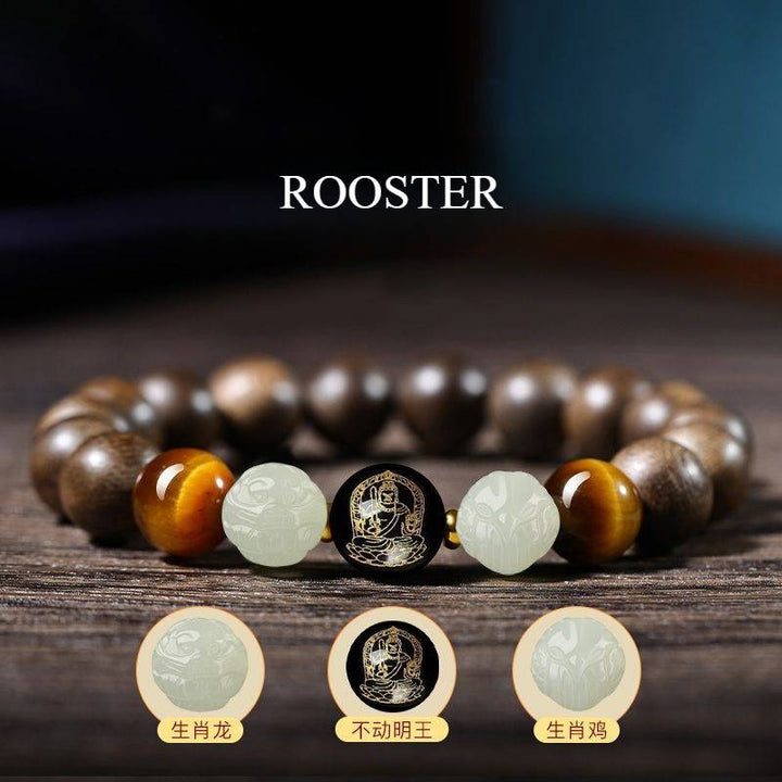 Agarwood Six Combinations &amp; Guardian Buddha Bracelet - Luck, Favor &amp; Fortune - Rooster