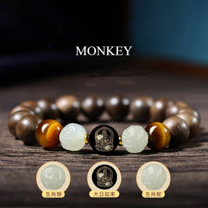 Agarwood Six Combinations &amp; Guardian Buddha Bracelet - Luck, Favor &amp; Fortune - Monkey