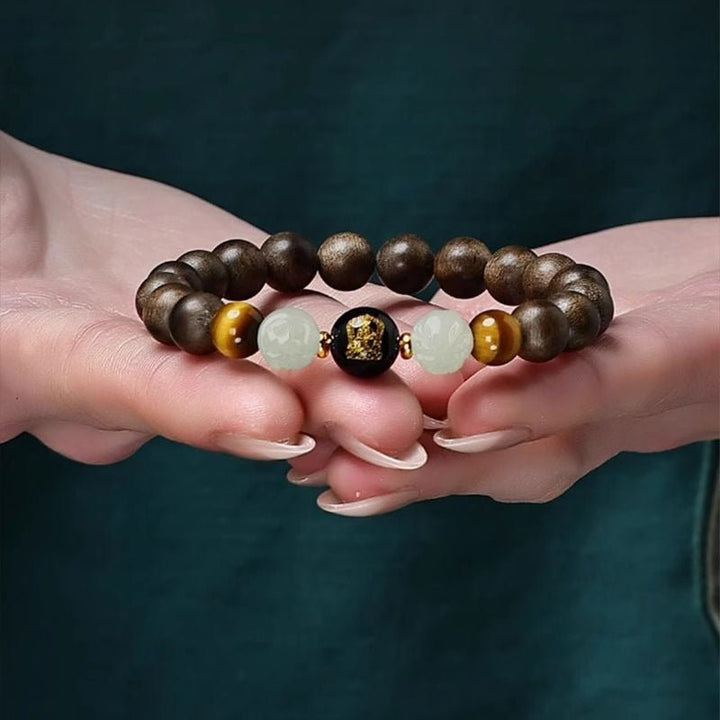 Agarwood Six Combinations &amp; Guardian Buddha Bracelet - Luck, Favor &amp; Fortune - on hand