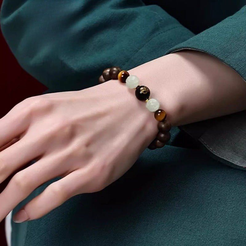 Agarwood Six Combinations &amp; Guardian Buddha Bracelet - Luck, Favor &amp; Fortune - on wrist