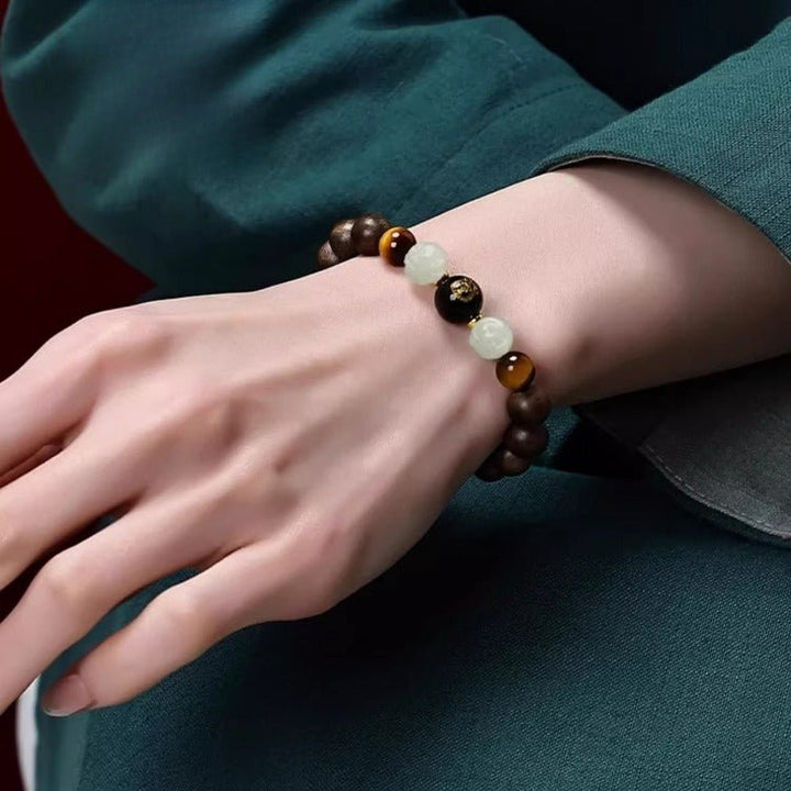 Agarwood Six Combinations &amp; Guardian Buddha Bracelet - Luck, Favor &amp; Fortune - on wrist