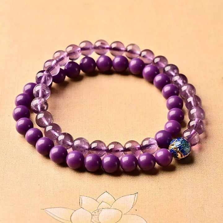 Amethyst &amp; Lepidolite Calm Guardian Bracelet - Good Fortune &amp; Balance - Double Wrap