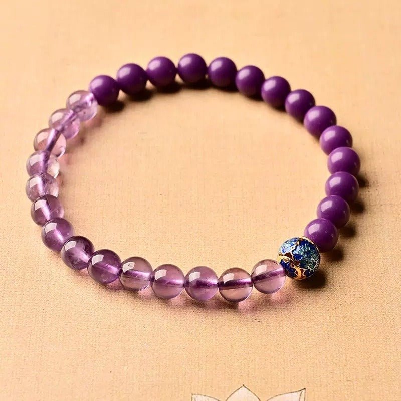 Amethyst & Lepidolite Calm Guardian Bracelet - Good Fortune & Balance - Single Wrap