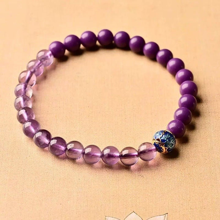 Amethyst &amp; Lepidolite Calm Guardian Bracelet - Good Fortune &amp; Balance - Single Wrap