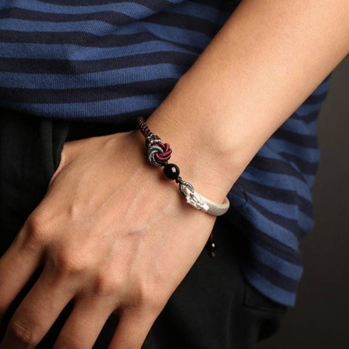 Auspicious Blessings Dragon Cuff Bracelet - Protection &amp; Harmony - on wrist