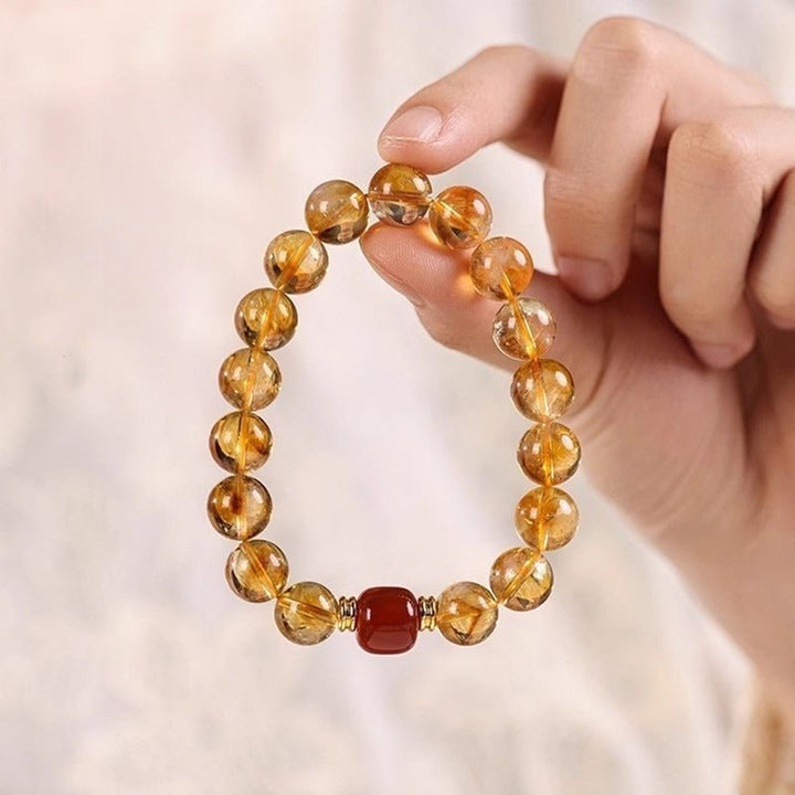 Citrine &amp; Red Agate Wealth Bracelet - Prosperity &amp; Positive Energy - On hand shot