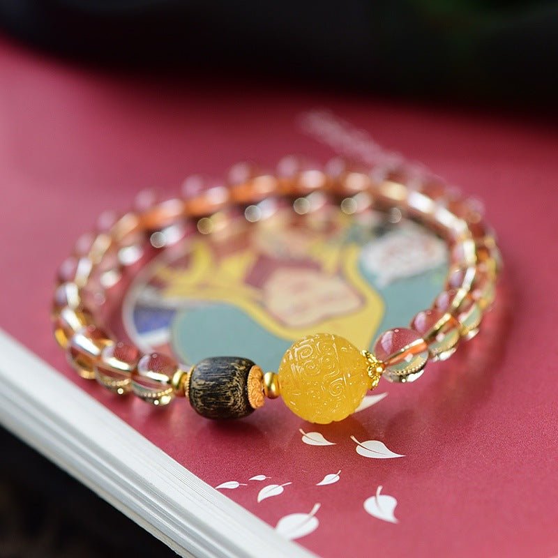 Citrine Wealth Attraction Bracelet - Prosperity • Success • Joy - Close up shot of mother bead