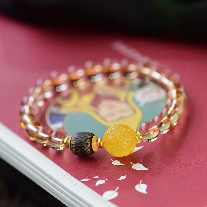Citrine Wealth Attraction Bracelet - Prosperity • Success • Joy - Close up shot of mother bead