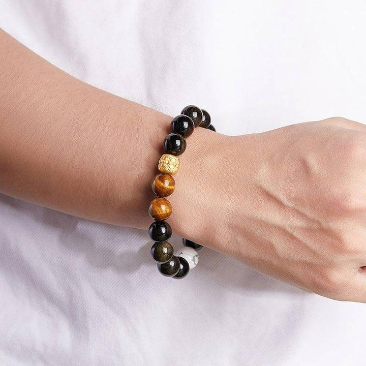 Dark Crown Obsidian &amp; Tiger Eye Bracelet - Authority • Breakthrough • Clarity - LYDAZZ
