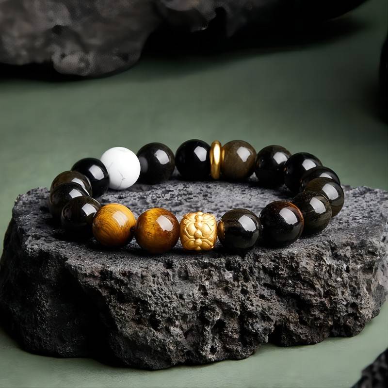Dark Crown Obsidian & Tiger Eye Bracelet - Authority • Breakthrough • Clarity - LYDAZZ