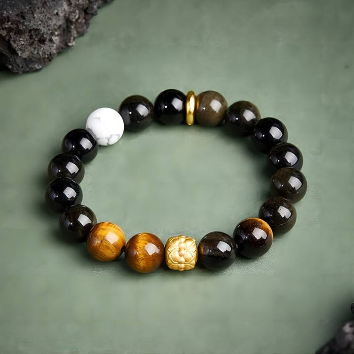 Dark Crown Obsidian &amp; Tiger Eye Bracelet - Authority • Breakthrough • Clarity - LYDAZZ