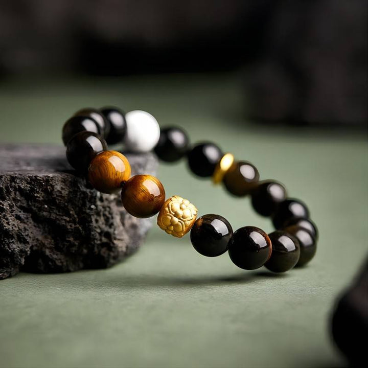 Dark Crown Obsidian &amp; Tiger Eye Bracelet - Authority • Breakthrough • Clarity - LYDAZZ
