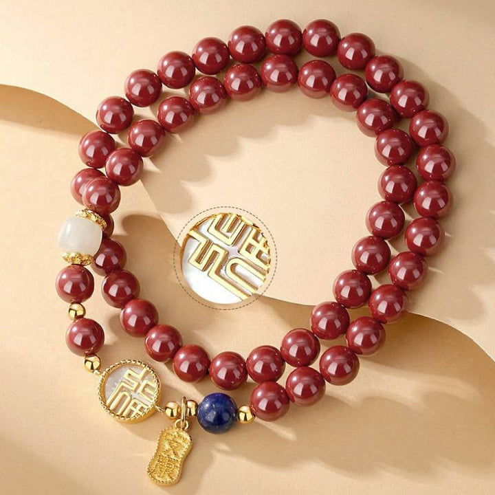 Double Loop Auspicious Blessing Cinnabar Bracelet - Harmony • Vitality • Protection - prop-styled shot