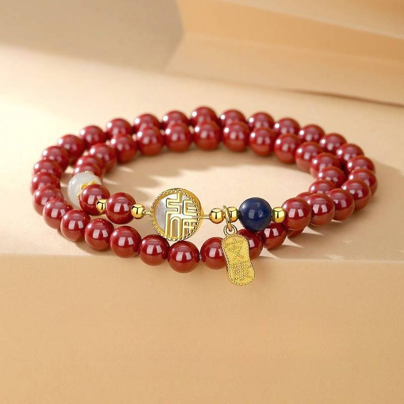 Double Loop Auspicious Blessing Cinnabar Bracelet - Harmony • Vitality • Protection - front view shot