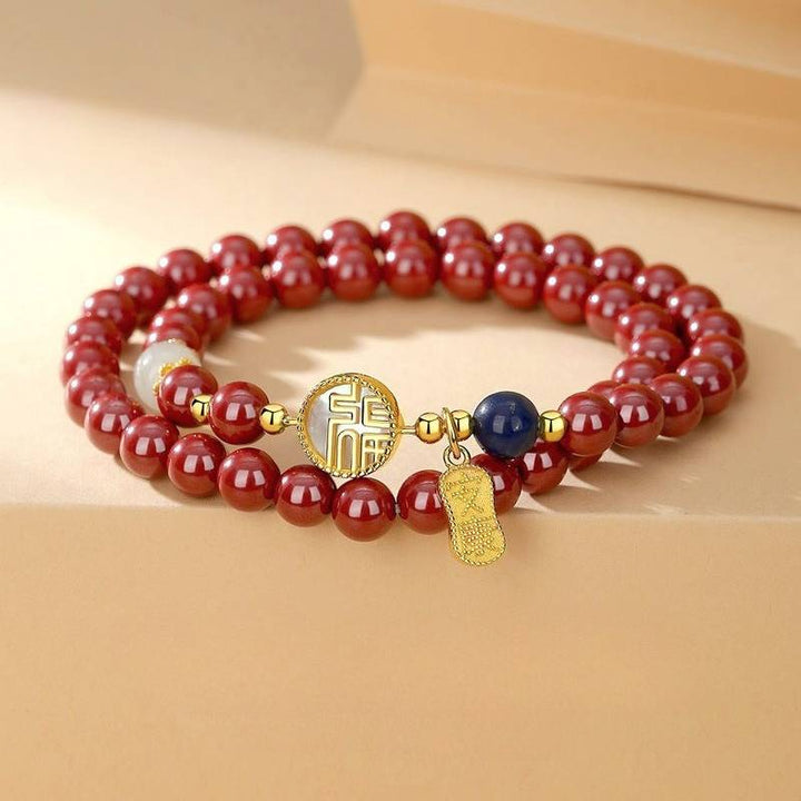 Double Loop Auspicious Blessing Cinnabar Bracelet - Harmony • Vitality • Protection - front view shot