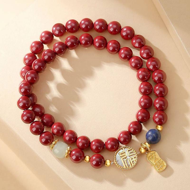 Double Loop Auspicious Blessing Cinnabar Bracelet - Harmony • Vitality • Protection - top view shot