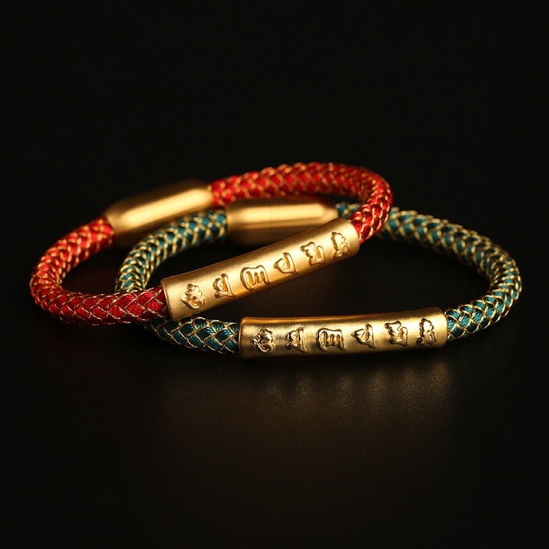 Dragon Scale Mantra Cord Bracelet - Protection &amp; Calm -  macro view all in one