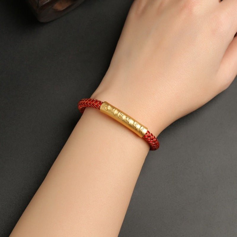 Dragon Scale Mantra Cord Bracelet - Protection &amp; Calm - on wrist