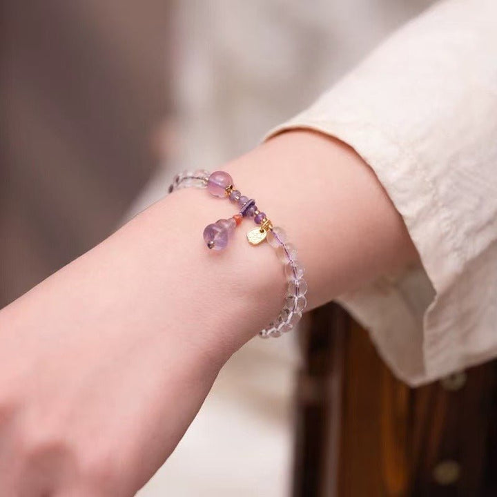 Fortune Gourd Amulet Bracelet - Clarity &amp; Balance - On wrist shot of white crystal bracelet