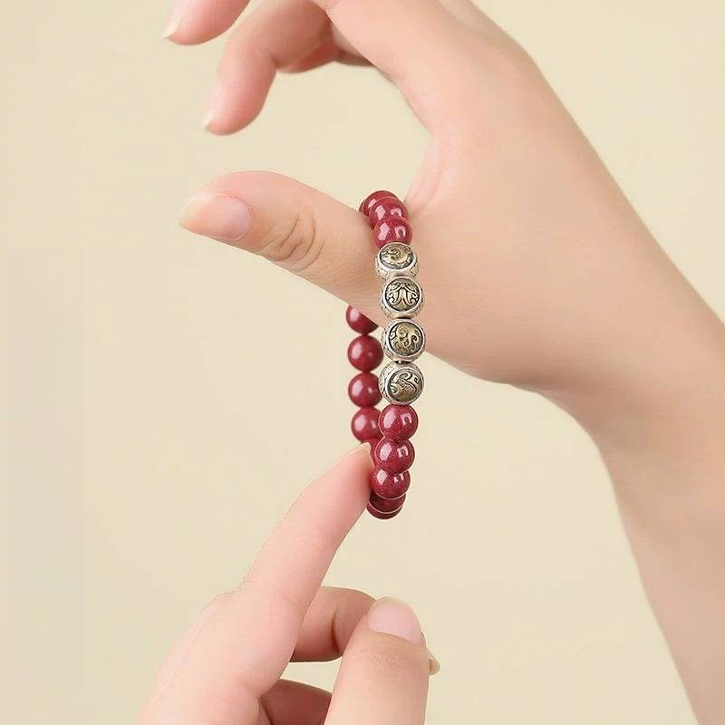 Four Celestial Beasts Protection Cinnabar Bracelet - Peace &amp; Auspicious Fortune - on-hand shot