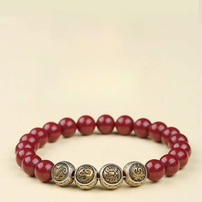 Four Celestial Beasts Protection Cinnabar Bracelet - Peace &amp; Auspicious Fortune - close-up shot