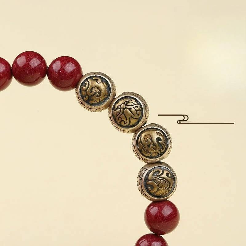 Four Celestial Beasts Protection Cinnabar Bracelet - Peace & Auspicious Fortune - close-up for four celestial beasts beads