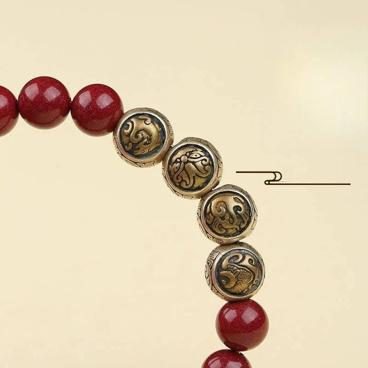 Four Celestial Beasts Protection Cinnabar Bracelet - Peace &amp; Auspicious Fortune - close-up for four celestial beasts beads