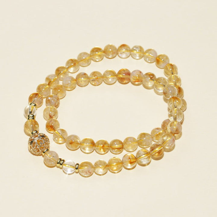 Golden Abundance Double Wrap Citrine Bracelet - Success &amp; Vitality - Top view staged shot 2