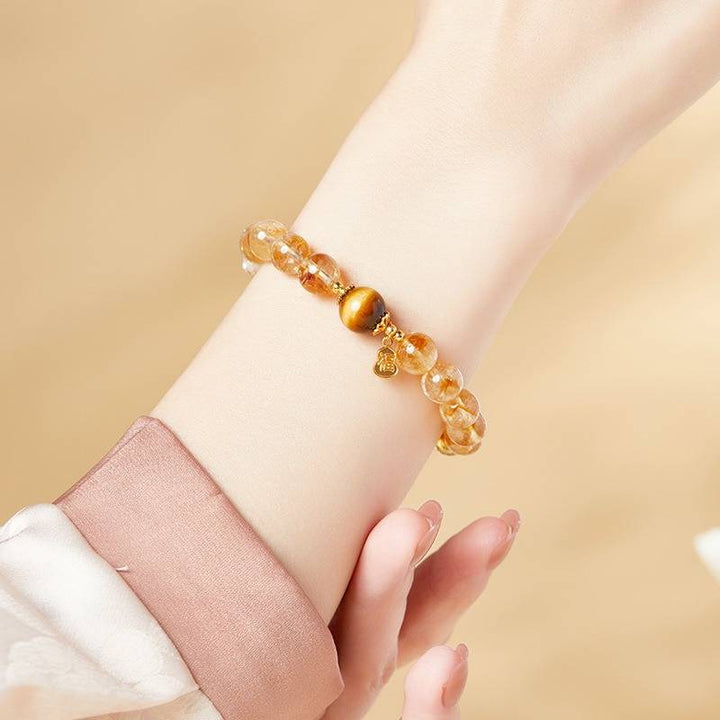 Golden Citrine &amp; Tiger Eye Bracelet With Blessing Charm - Prosperity &amp; Radiance - on-wrist shot