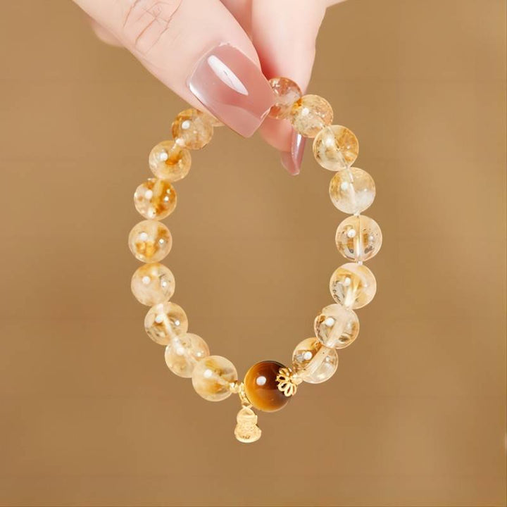 Golden Citrine &amp; Tiger Eye Bracelet With Blessing Charm - Prosperity &amp; Radiance - on-hand shot