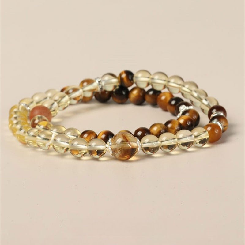 Golden Harmony Citrine & Tiger's Eye Double Wrap Bracelet - Protection & Success - Staged shot 1