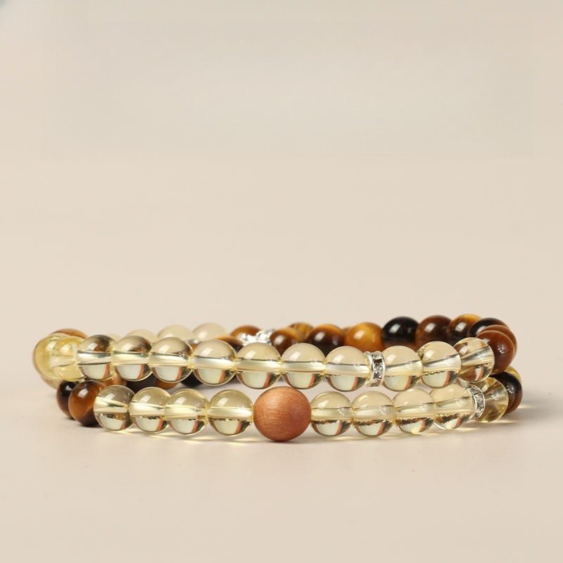 Golden Harmony Citrine & Tiger's Eye Double Wrap Bracelet - Protection & Success - Staged shot 2