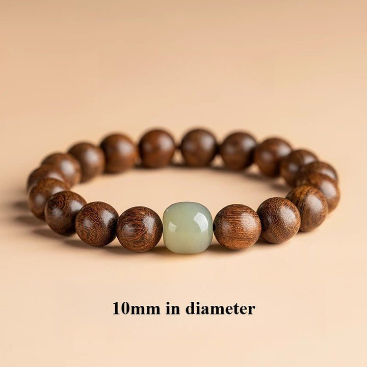 Golden Thread Sandalwood &amp; Mutton Fat Nephrite Jade Bracelet - Protection &amp; Good Fortune - 10mm bead style