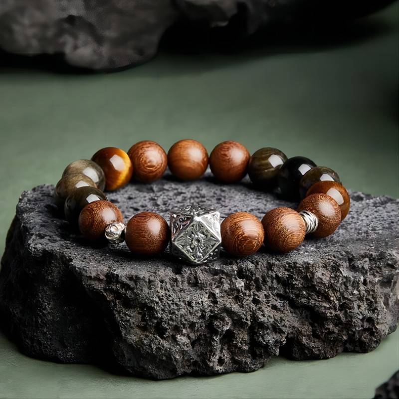 Grounded Confidence Sandalwood And Obsidian Bead Bracelet - Wealth & Protection - staged shot