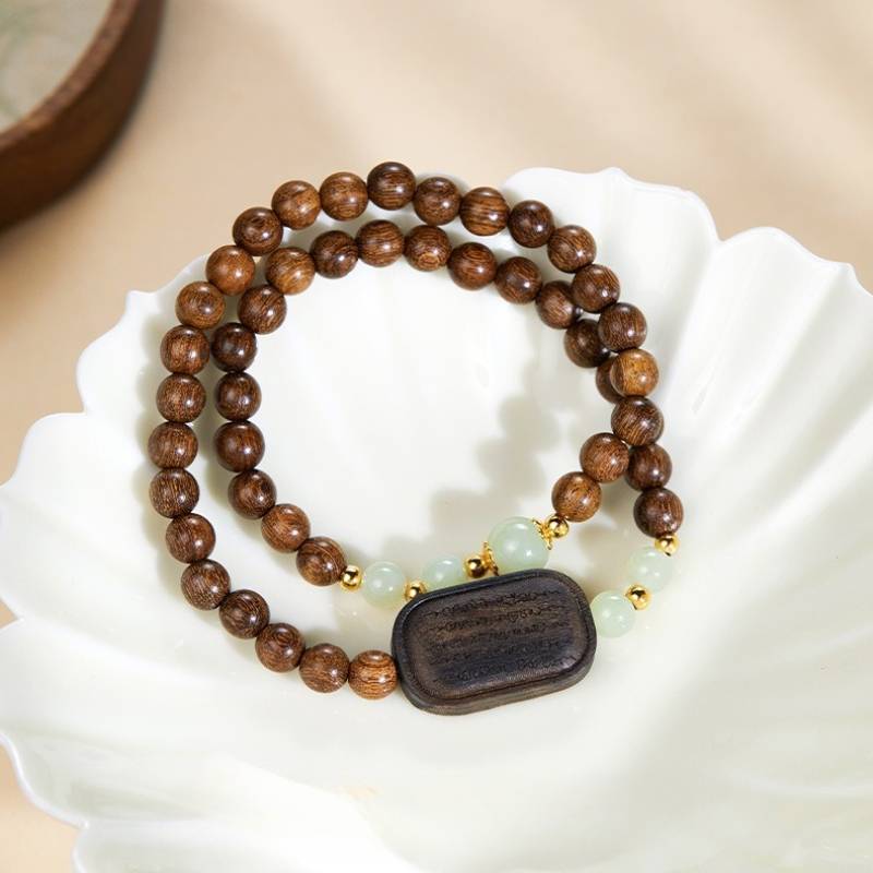 Grounded Confidence Double Wrap Sandalwood Bracelet - Protection • Clarity • Flow - top view staged shot