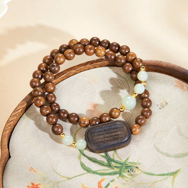 Grounded Confidence Double Wrap Sandalwood Bracelet - Protection • Clarity • Flow - top view prop-styled shot