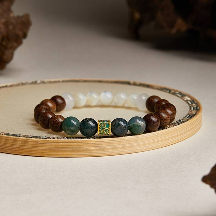 Grounded Harmony Sandalwood And Moss Agate Bead Bracelet - Clarity • Growth • Vitality - front view shot