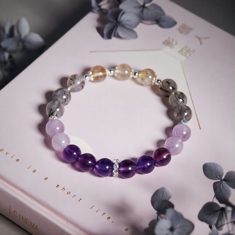 Grounded Harmony Crystal Bracelet - Clarity • Wealth • Protection - top view staged shot